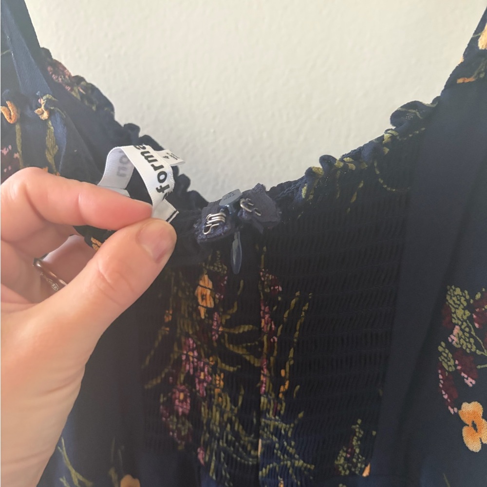 Reformation Navy Floral Tie-Shoulder Midi Dress with Yellow & Pink Blooms - Picture 5 of 5